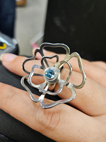 Staxx Flower Blue Crystal Stackable/interchangeable Ring Size