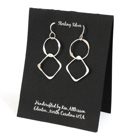 Ken’s handcrafted jewelry - Sterling Silver Earrings Circle & Square Long
