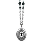Classic Hardware - Small Keyhole - Oval Pop Art - Locket Necklace: Silver Chain