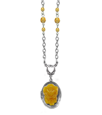 Classic Hardware - Necklace - Retrolite Single Rose on Locket: Yellow Facet
