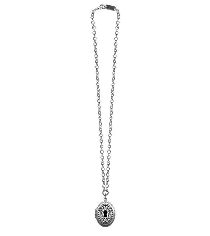 Classic Hardware - Small Keyhole - Oval Pop Art - Locket Necklace: Silver Chain