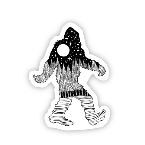 Bigfoot Nature Sticker Black & White Printed and shipped with care from the U.S.A. • High quality and durable vinyl, indoor and outdoor use • Waterproof and weatherproof