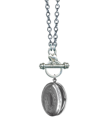 Classic Hardware - Oval Locket Rockware Necklace with  Toggle Closure