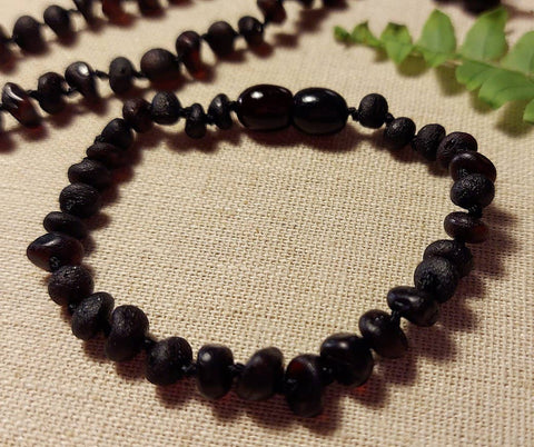 Amber Auksas - 6" Unpolished Genuine Black Cherry Baltic Amber Bracelet GIA