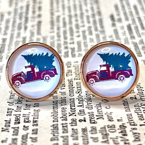 All Up In The Hair - Christmas Tree Truck Earrings Made by an Artist