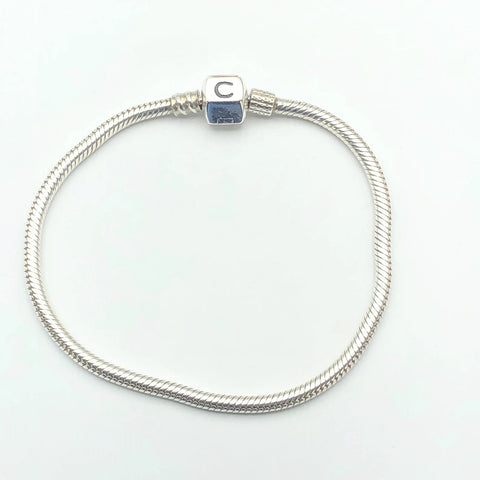 CHAMILIA Sterling Silver Snake Chain Bracelet With Chamilia Logo Snap Clasp 6 inch