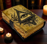 Leather Journal Blank Vintage Notebook with Evil Eye Print