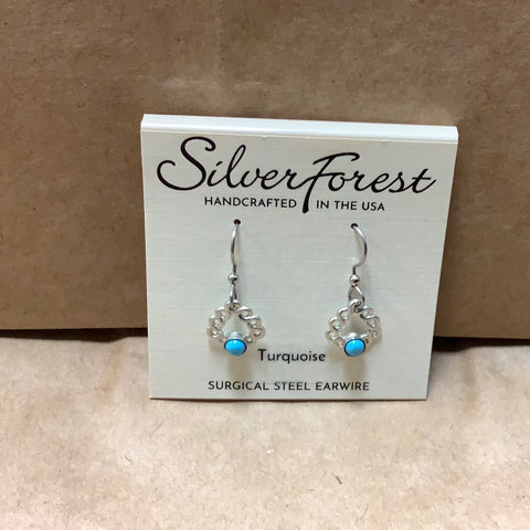 NE-1913A Silver chain effect with small turquoise stone.  Handcrafted by Silver Forest in Vermont.