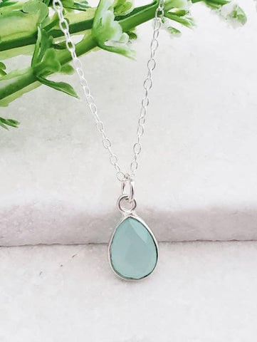 Sosie Designs - Silver Teardrop Aqua Chalcedony Necklace