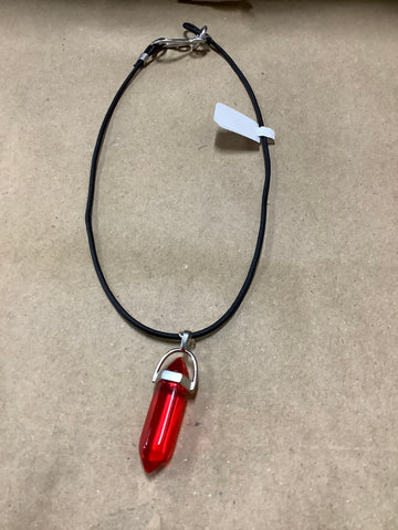 Red Crystal Pendant on leather chain with recycled clasp.