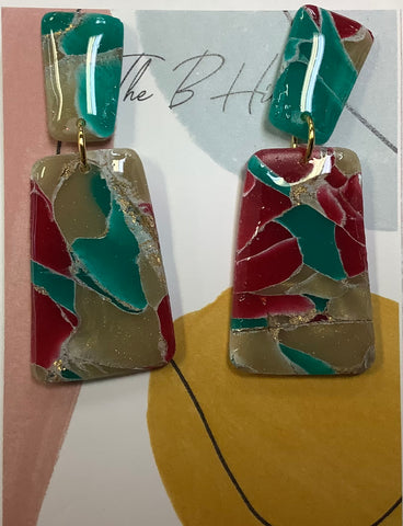 Clay Green and Red Rectangle Earrings by Barbie