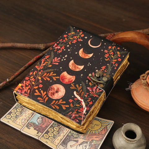 - Vintage Leather Journal Notebook Diary with Moon Print