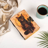 Leather Journal Vintage Notebook with Cat leather Print
