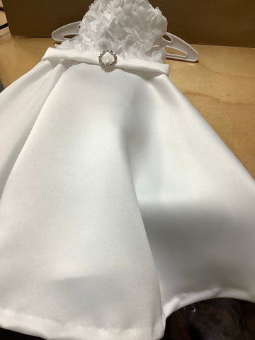 White satin floor length dress white with rhinestone waist band