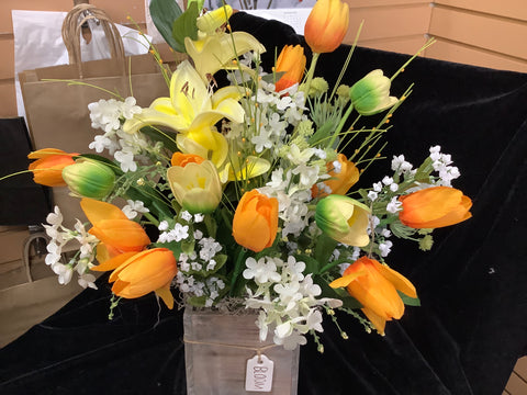 Wooden Box full of Silk Flowers by Lisa