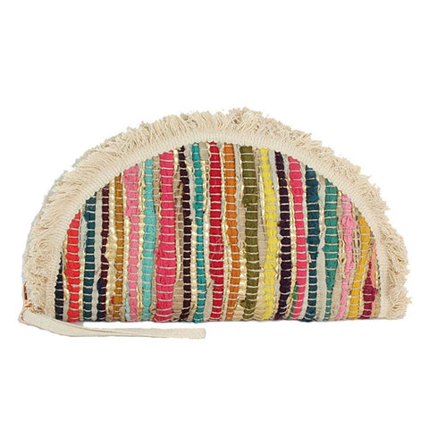 Sensibling Corp. - Boho Fringe Textured Half Moon Clutch Bag: Multi