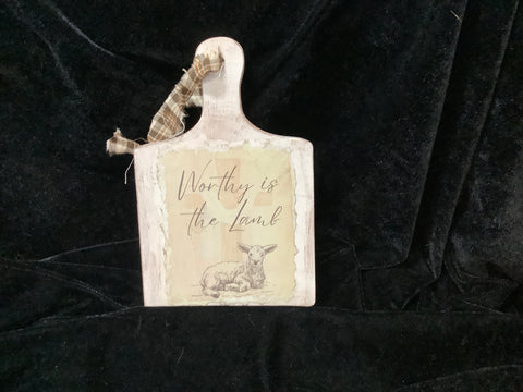 Small Wood Cutting Board “Worthy is the Lamb” by Lisa