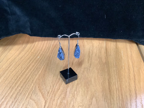 Silver Denim Quartz Drop Earrings