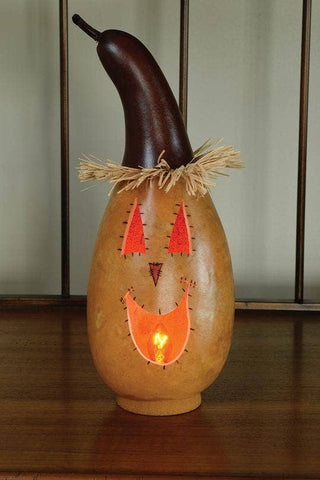 Meadowbrooke Gourds - Sawyer Medium Tall Lit Scarecrow Head Hand Crafted Gourd