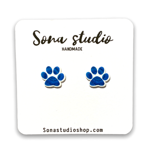 Sona Studio - Blue Tie Dye Paw Print Earrings