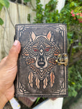 Wolf Embossed Leather Journal diary with 200 Handmade pages