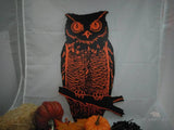 Halloween Black and Orange Owl on Branch Wood Cutout: 8x5