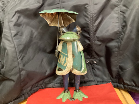 Recycled Tin Frog with Umbrella