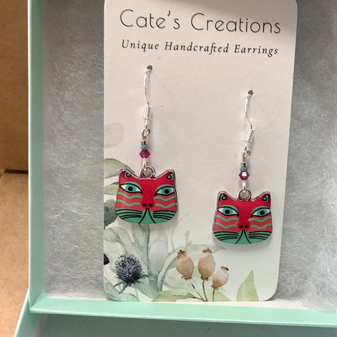 Pink Cat Face Earrings by Caitlin