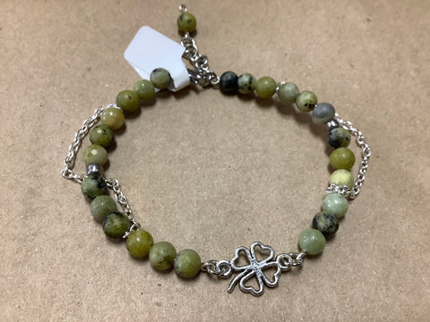 Gemstone bracelet with 4 Leaf Clover by local artist Rowdeisha