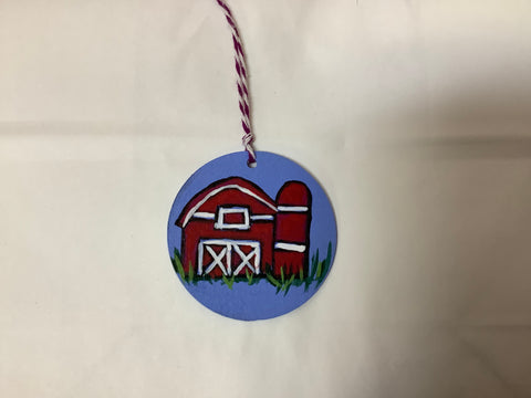Wood Handpainted Barn Ornament by Cecelia