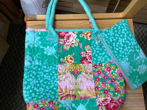 Aqua Quilted Purse with Matching Zippered Pouch by Carol