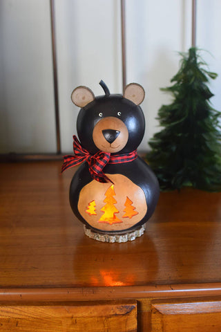 Meadowbrooke Gourds - Brooks the Bear Small Lit Handcrafted Gourd