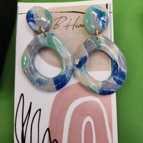 Blue, Green and Grey Circle  Earrings by Barbie