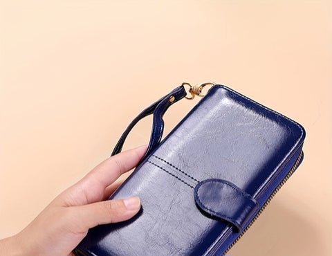 Vintage Solid Color Long Wallet, Clutch Credit Card Holder, Women's Faux Leather Purse