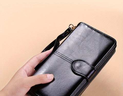 Vintage Solid Color Long Wallet, Clutch Credit Card Holder, Women's Faux Leather Purse