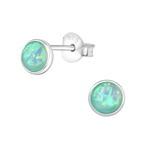 Sosie Designs - Silver Fire Opal Bezel Tiny Studs - Mint