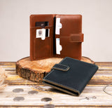 Leather Passport Holder - with Snap Closure: Blue