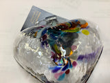 Kitras Heart of Wonder.  Clear glass heart with swirls of white blue and orange red.  OR_HEAR_03-WR