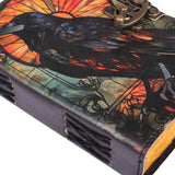 Leather Journal Blank Vintage Notebook with Crow UV Print