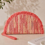 Sensibling Corp. - Boho Fringe Textured Half Moon Clutch Bag: Multi