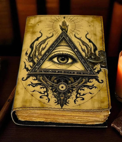 Leather Journal Blank Vintage Notebook with Evil Eye Print
