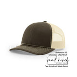 Bigfoot, Sasquatch on Richardson 112 Trucker Hat: Caramel/Black