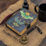 Vintage Leather Journal Notebook with Luna moth Butterfly Print
