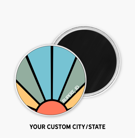 Mad River - 2.25 Custom Sunburst Button Magnet with your City/State