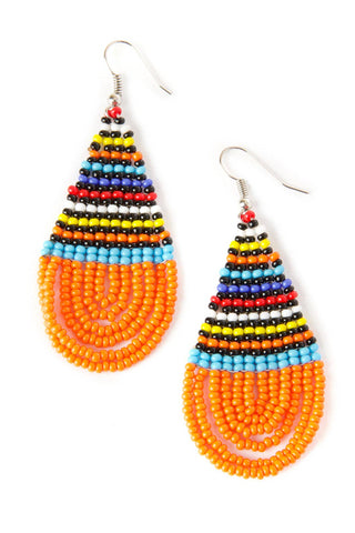 Swahili | AFRICAN MODERN - Maasai Orange Drop Beaded Earrings