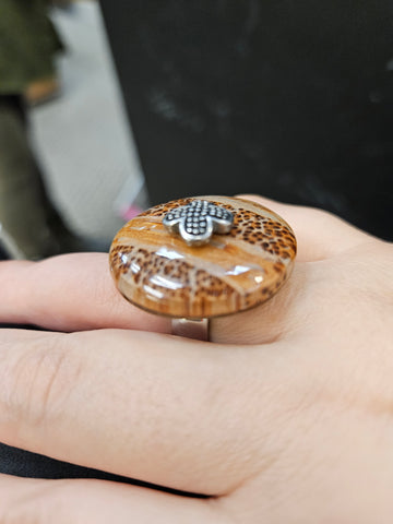 Staxx Spotted & Palm wood Dome Stackable/interchangeable Ring with topper