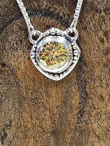 #E83 S/S Smaller Cushion Pendant with 10 mm Yellow CZ