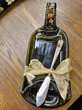 Single cheese tray & handblown glass beaded knife made from green recycled wine bottle