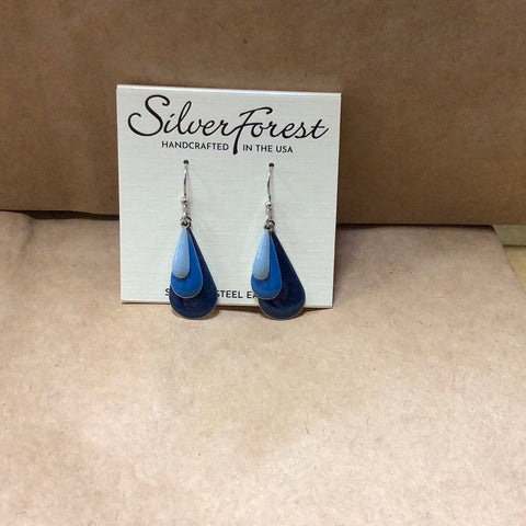 NE-0757A Shades of Blue on Surgical Steel Ear Wires. Silver Forest.