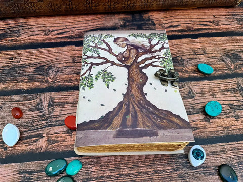 Vintage Leather Bound journal Diary with Tree of Life print